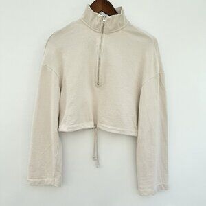 Dynamite Long Sleeve Crop Sweater Ivory Half Zip 100% Cotton & Terry Inside XS